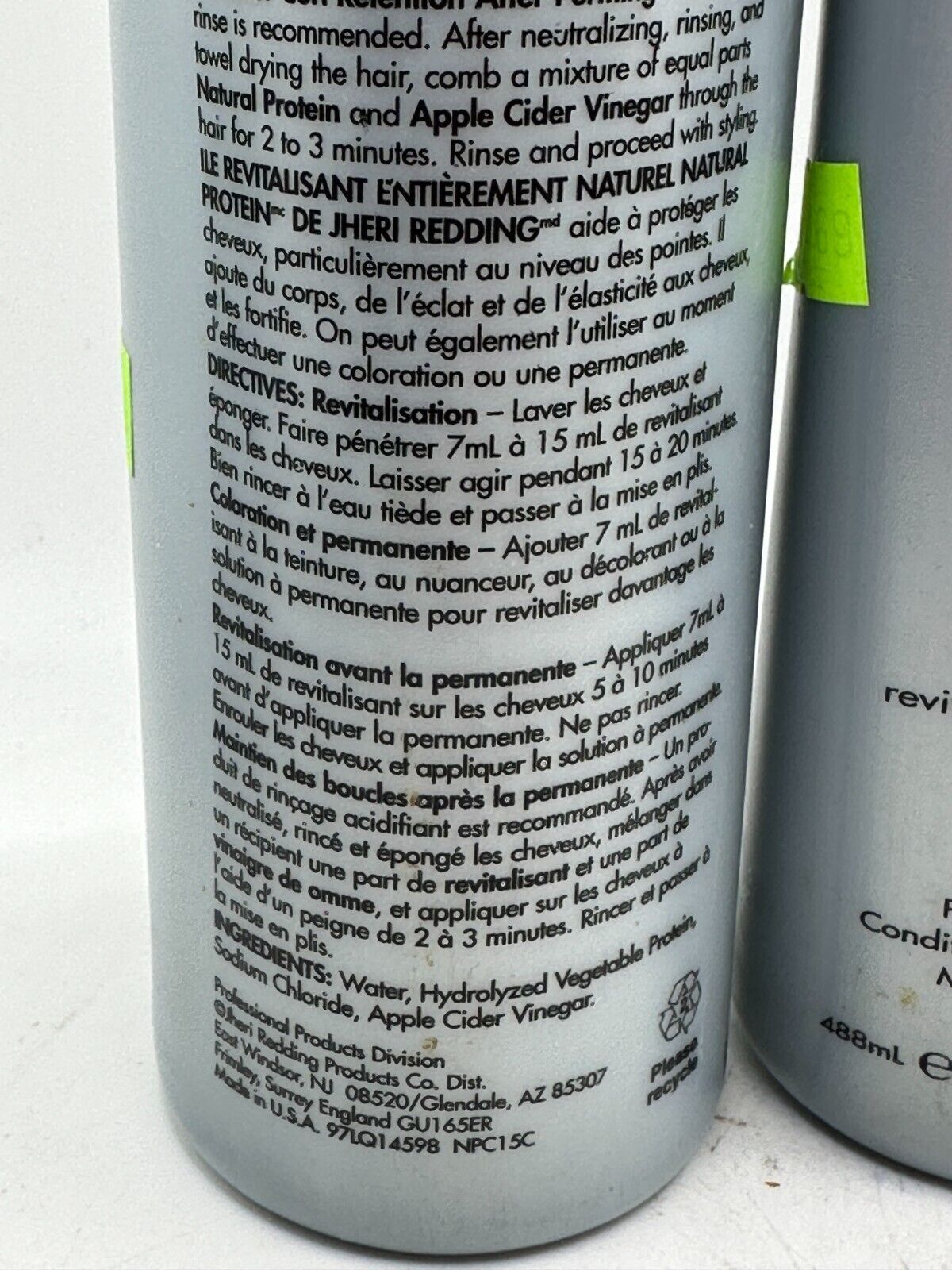 (2) Jheri Redding Natural protein conditioner 100% natural 16.5 FL OZ.