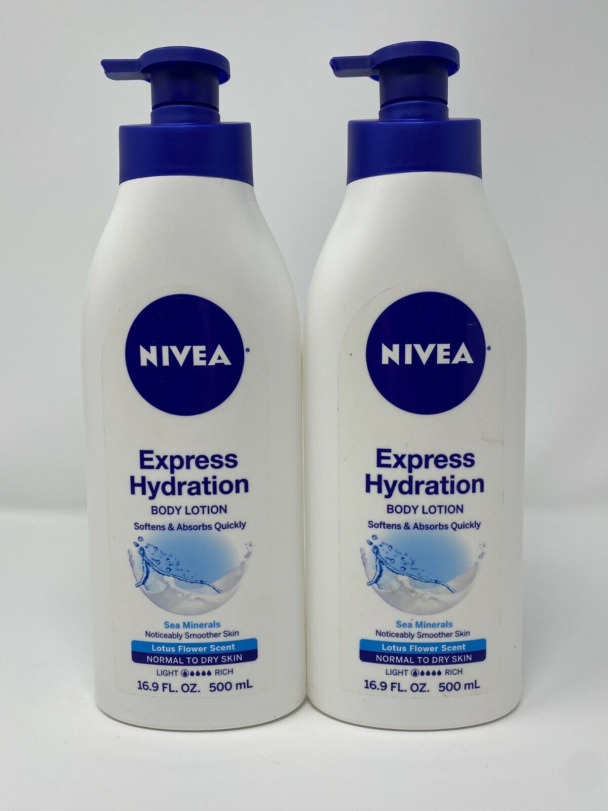 LOT 2 ~ NIVEA EXPRESS HYDRATION BODY LOTION 48 Hour 16.9 oz EA NEW HARD TO FIND