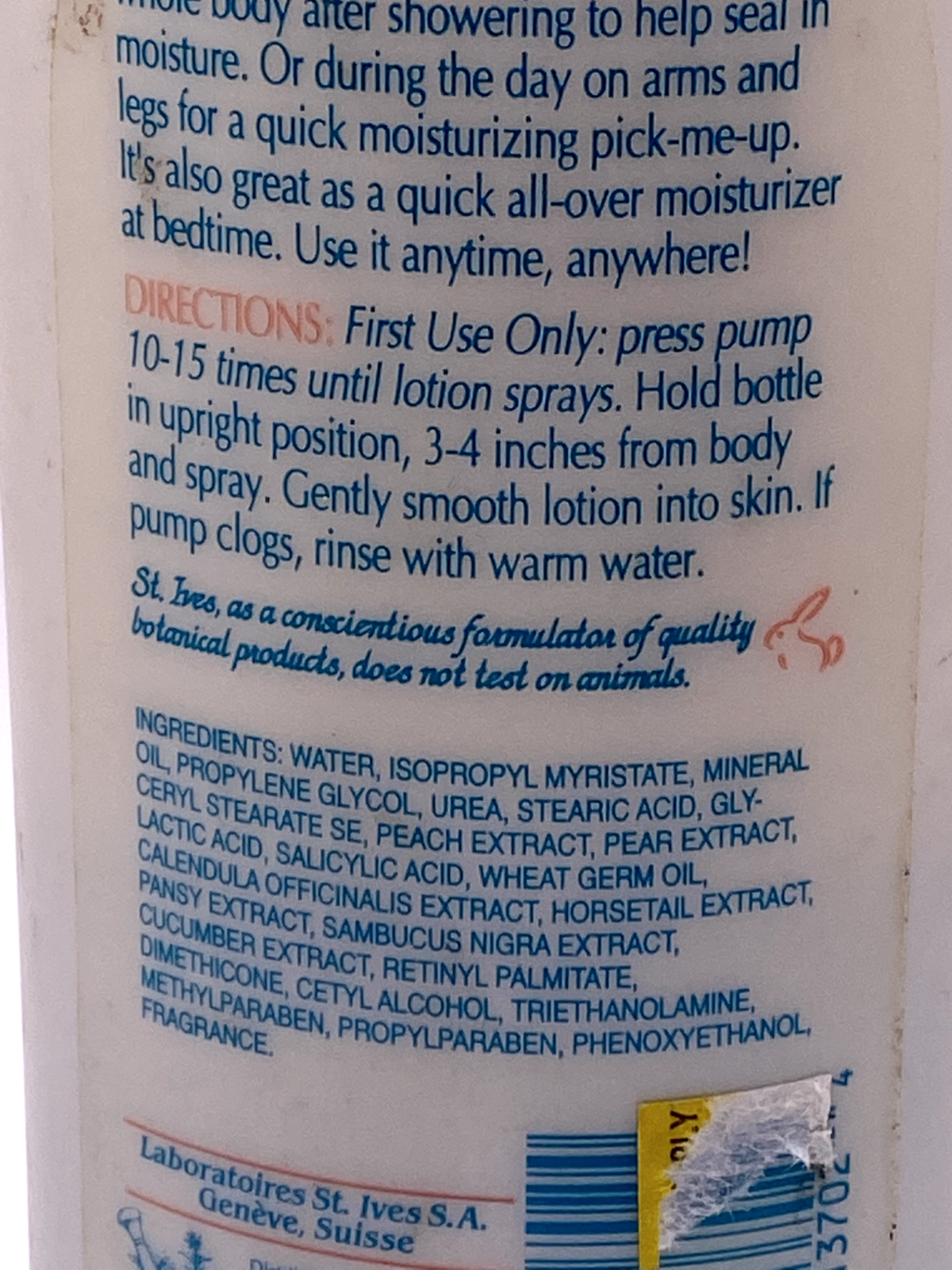 St. Ives PEACH & PEAR HYDROXY Body Lotion Mist 8 oz VINTAGE SWISS FORM