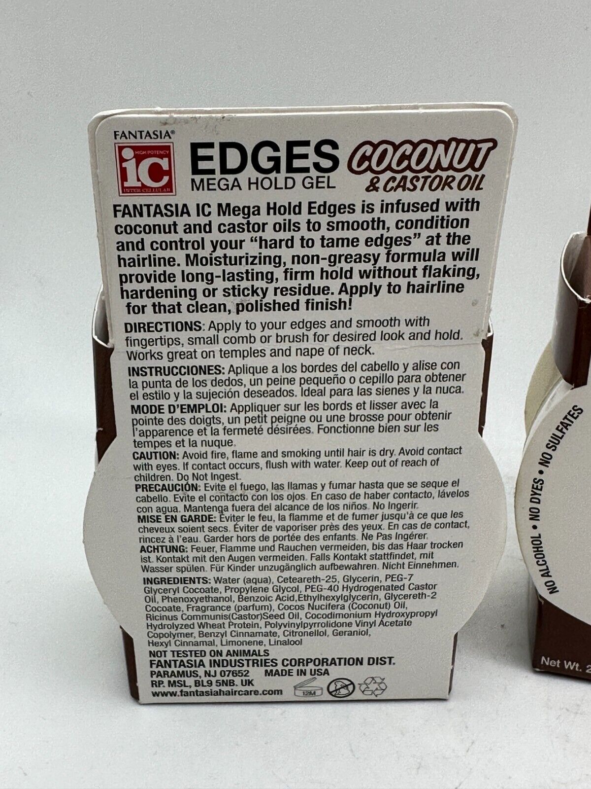 (2) Fantasia IC Hair Polisher Coconut & Castor Oil Edges Mega Hold Gel, 2.25 oz
