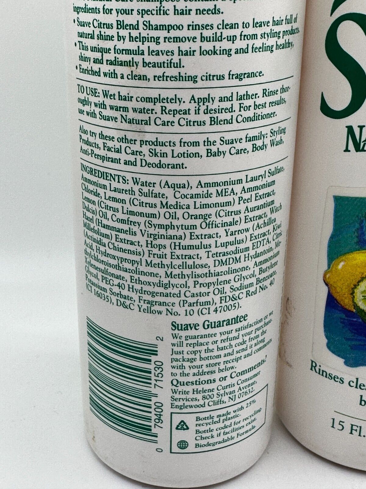 (2) Vintage Suave Natural Care Shampoo Citrus Blend 15 oz New Old Stock