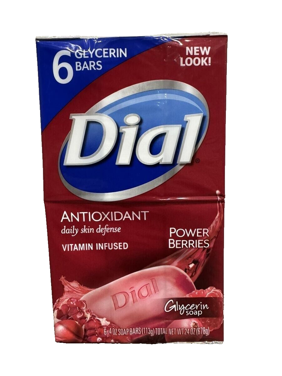 6 Pack Dial Power Berries Gentle Cleansing Skin Care Bar Soap 4oz Each
