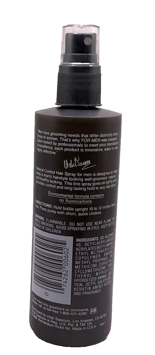 Vidal Sassoon For Men Non Aerosol Natural Control Hair Spray / 8 oz