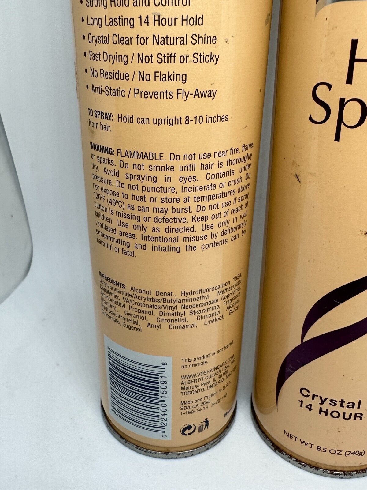 (2) Alberto VO5 Hair Spray Regular Crystal Clear 8.5 oz