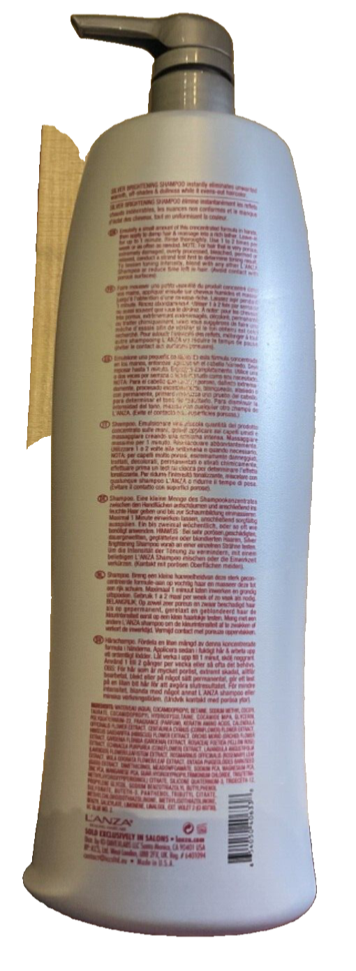 LANZA Healing ColorCare Silver Brightening Shampoo 33.8oz Liter Size With Pump