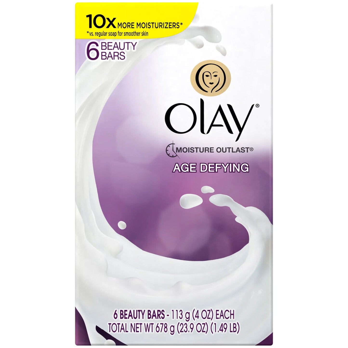 Olay Age Defying Beauty Bar Soap 10X More Moisturizers, 6 Bars