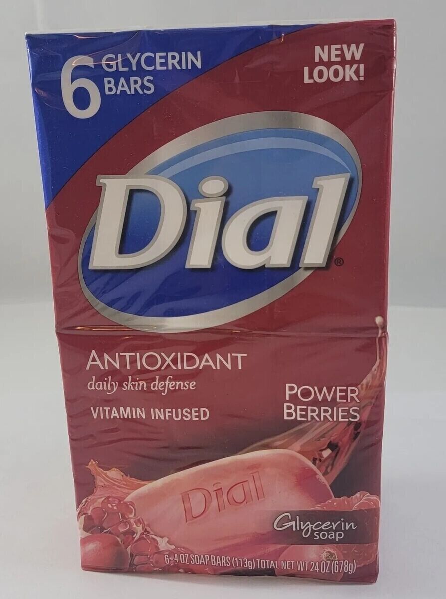 6 Pack Dial Power Berries Gentle Cleansing Skin Care Bar Soap 4oz Each