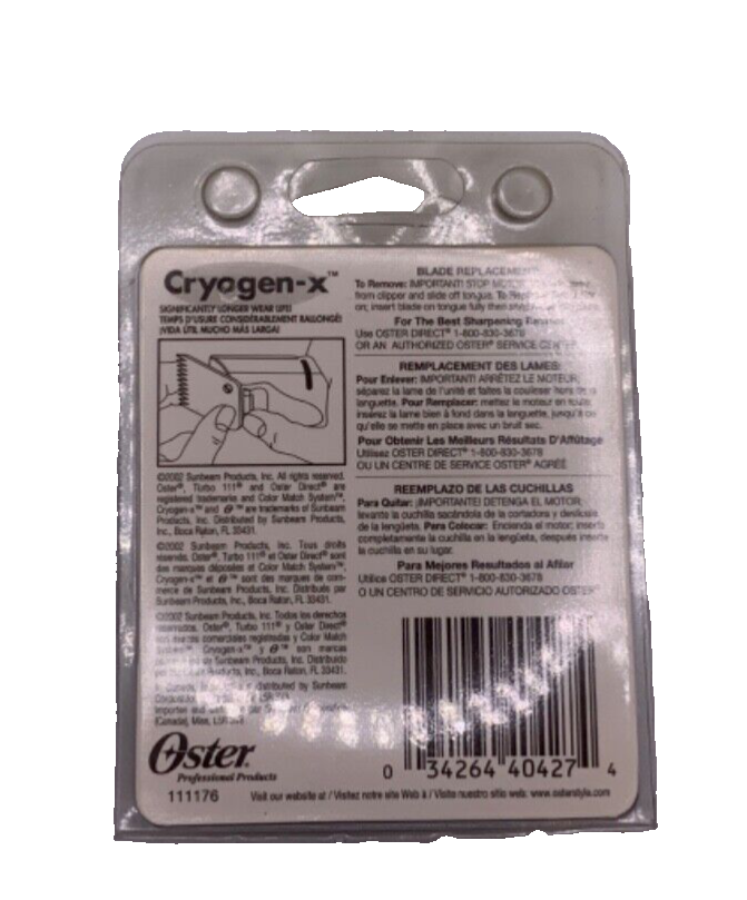 Oster Cryogen-X Replacement Blade Turbo 111 Size 2 Model No. 76911-126