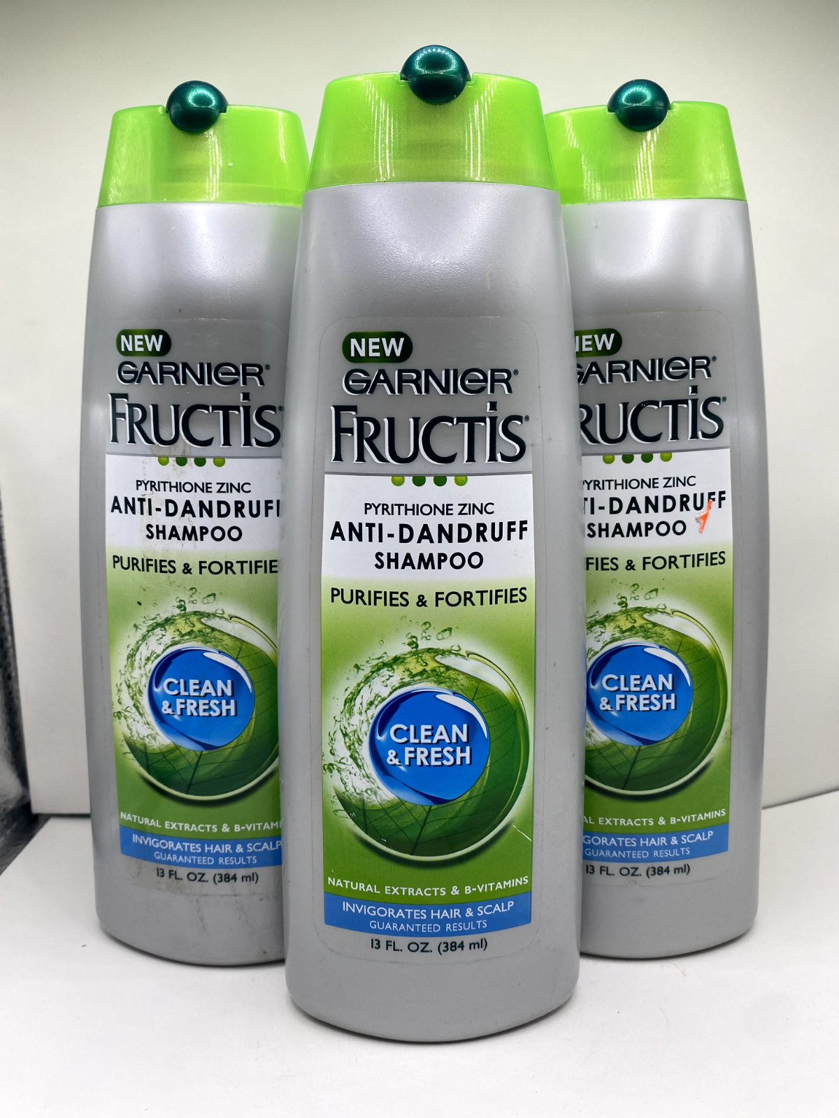 Lot of 3 Garnier Fructis Anti Dandruff Clean & Fresh Shampoo 13 Oz 384ml