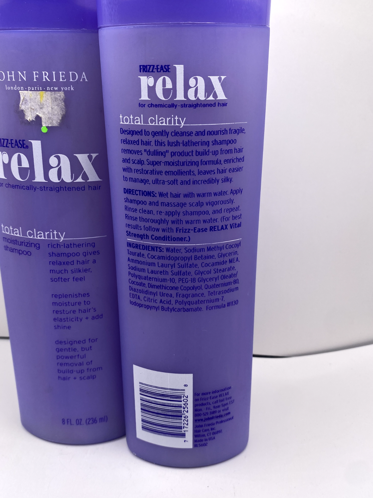 2x John Frieda Frizz-Ease Relax Total Clarity Moisturizing Shampoo 8oz NOS