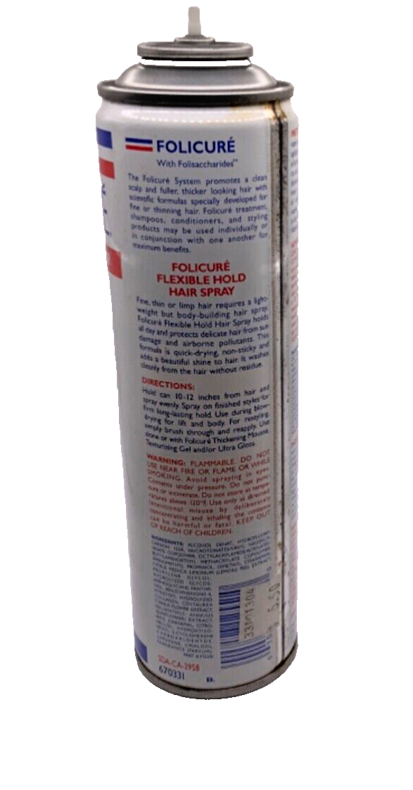 Folicure For Fuller Thicker Hair Aerosol Spray Flexible Hold 10 Oz *NO NOZZLE