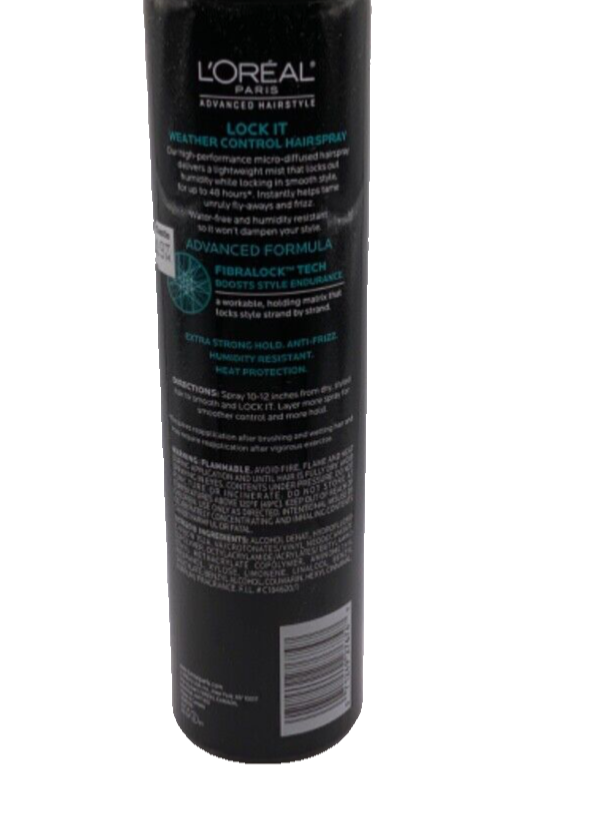 L'Oreal Lock It Weather Control Hairspray Anti-Frizz Extra Strong48h Hold 8.25oz