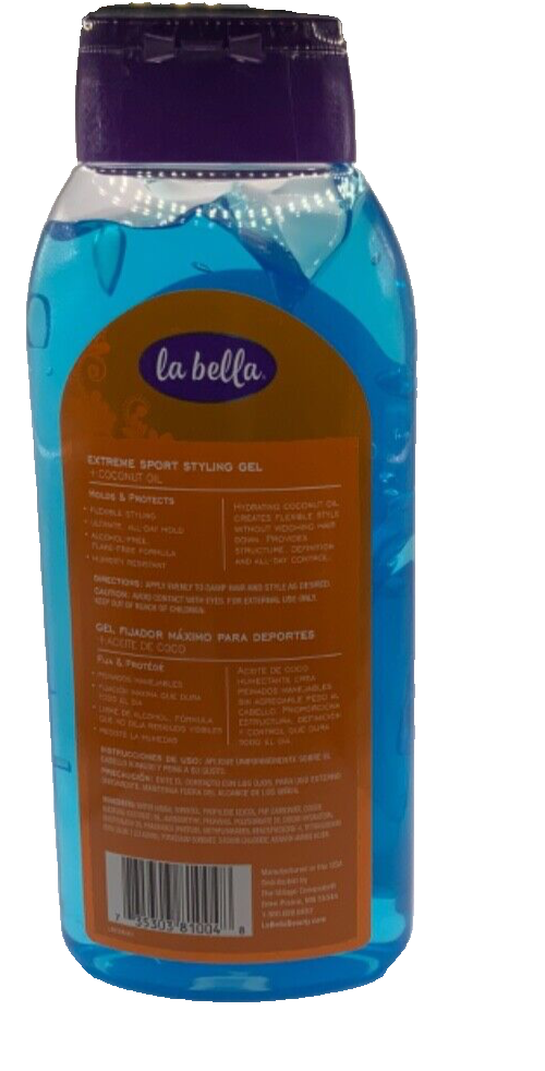 La Bella Extreme Sport Styling Gel Coconut Oil Holds Protects 22 Oz New