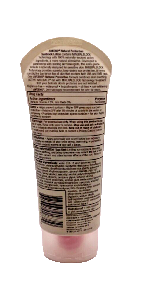 Aveeno Active Naturals Natural Protection Mineral Block SPF30 Lotion 3oz EXPIRED