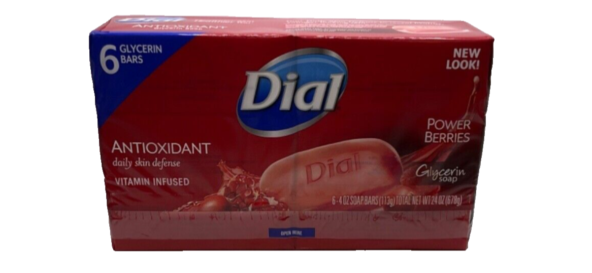 6 Pack Dial Power Berries Gentle Cleansing Skin Care Bar Soap 4oz Each