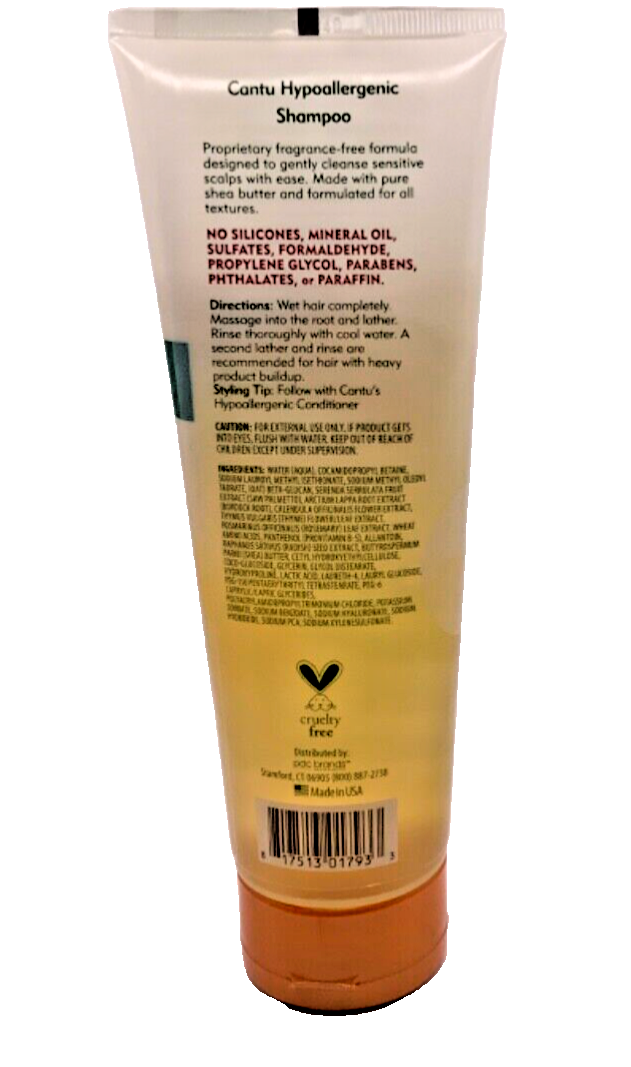 Cantu Shea Butter Shampoo Sensitive Hypoallergenic, Fragrance Free 8 oz