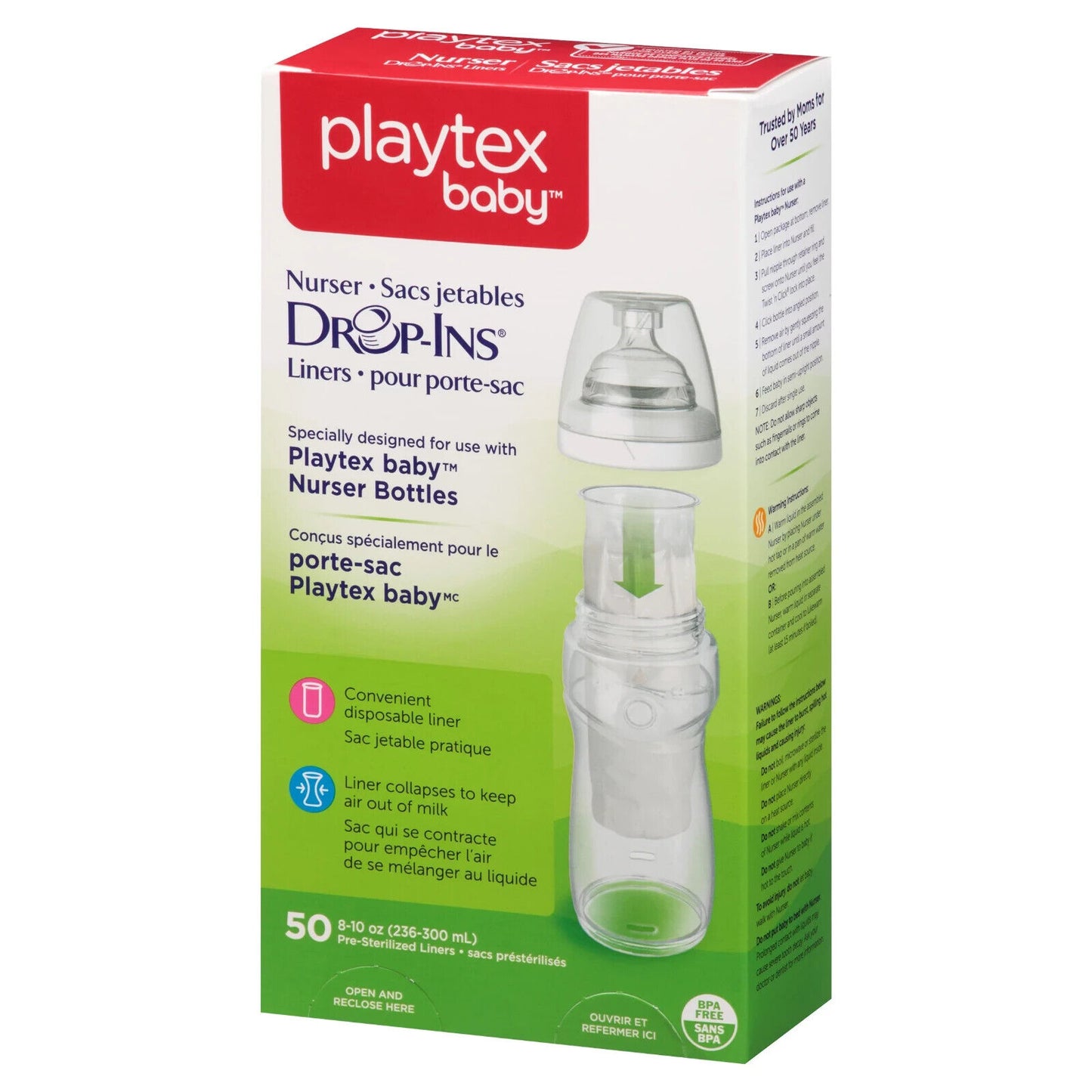 Playtex Drop-Ins Liners 8 - 10 oz. Pre-Sterilized 50 Count - NEW