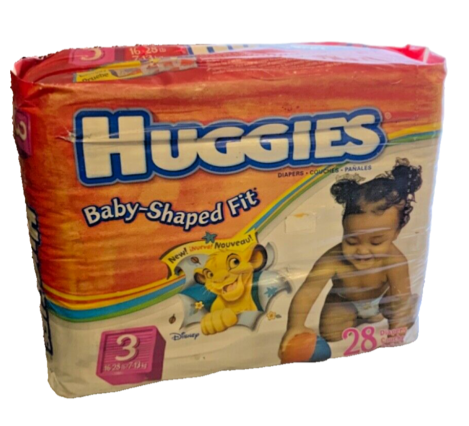 VTG Huggies Baby-Shaped 28 Diapers Size 3, 16-28lb