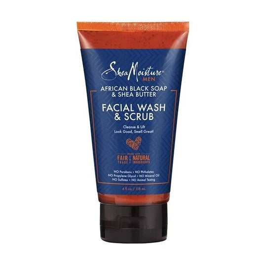 Shea Moisture Men African Black Soap and Shea Butter Facial Wash and Scrub 4 OZ