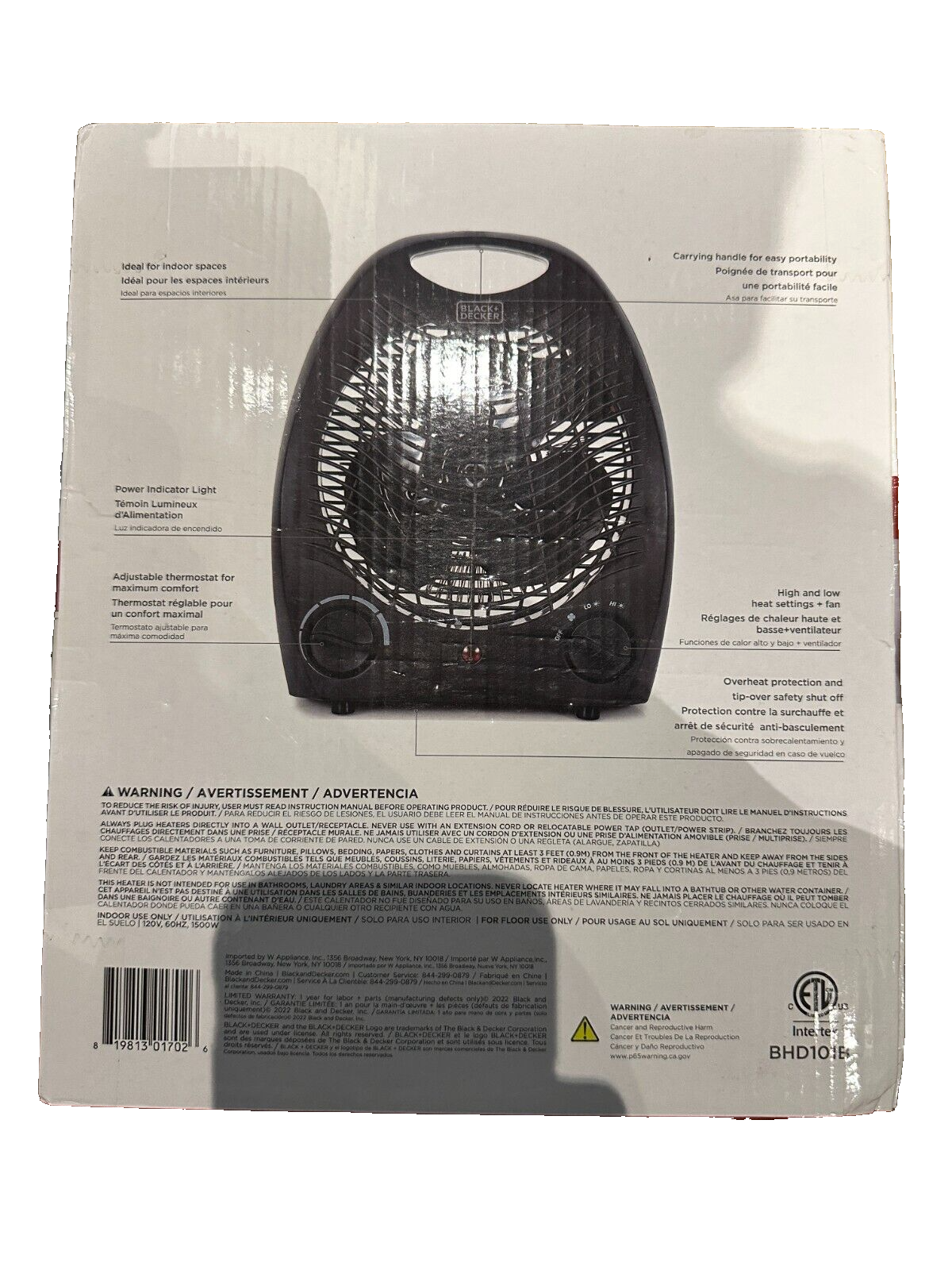 Black Decker Personal Desktop Heater Black Adj Thermostat Overheat Tip Safe NEW!