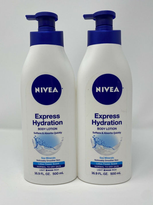 LOT 2 ~ NIVEA EXPRESS HYDRATION BODY LOTION 48 Hour 16.9 oz EA NEW HARD TO FIND