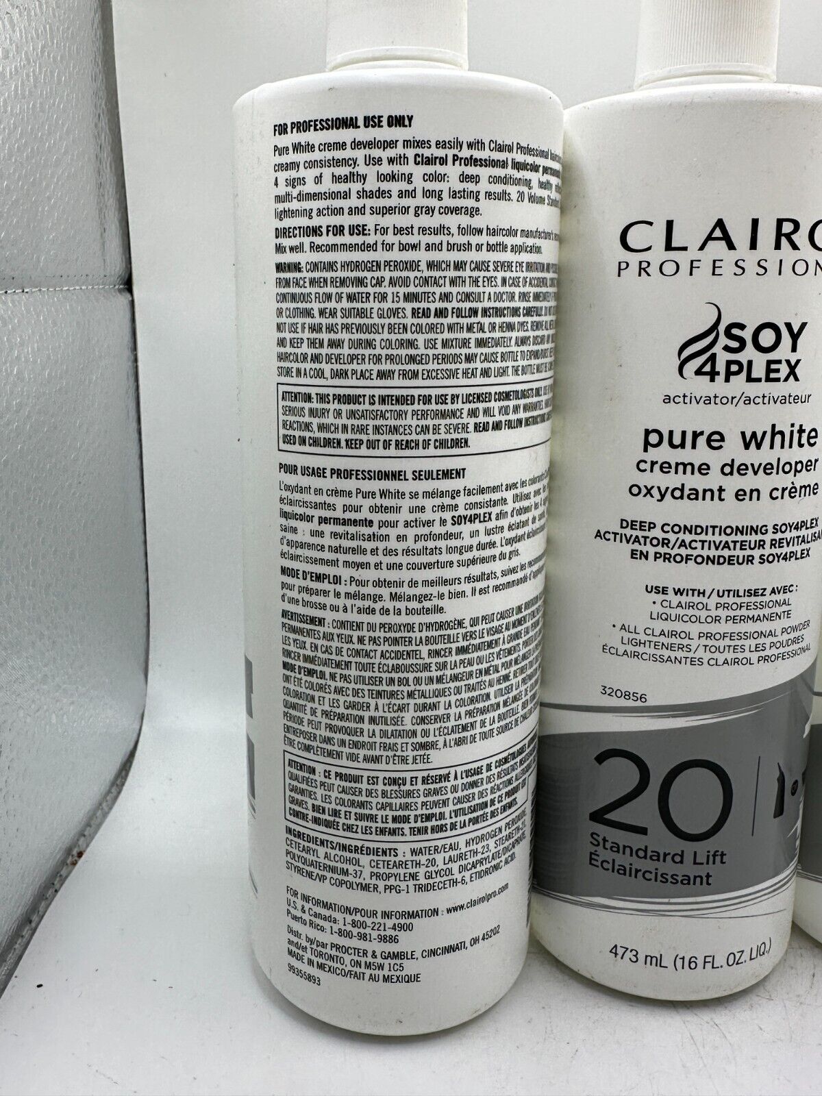 (3) Clairol Professional SOY 4 PLEX Pure White 40 Volume Developer 16 oz