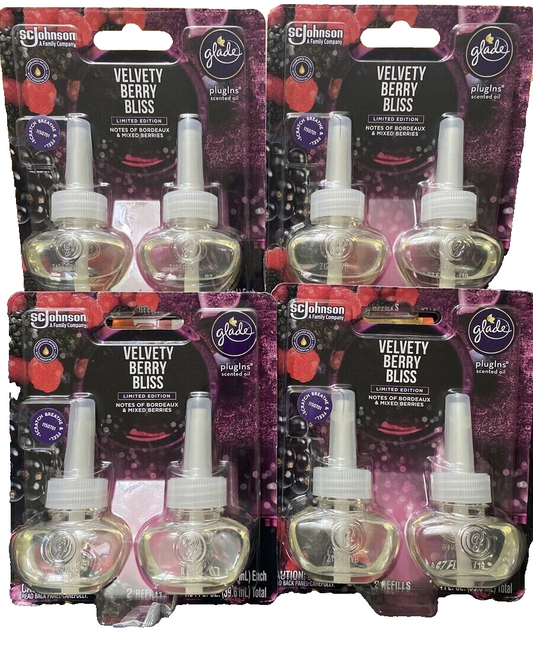 4X Glade VELVETY BERRY BLISS Scented Oil Plugins 2 Refills In Pack Air Freshener