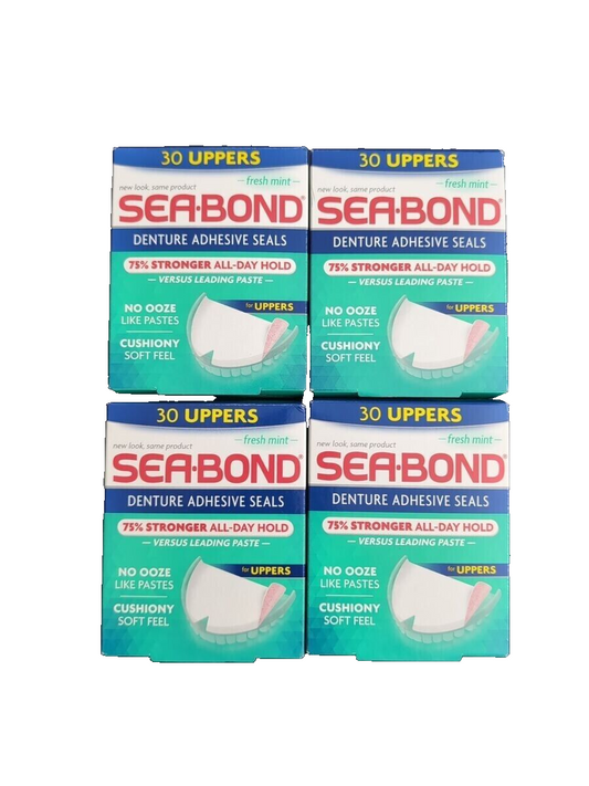 (LOT OF 4) Sea-Bond Denture Adhesive UPPERS 30 ct Fresh MINT green