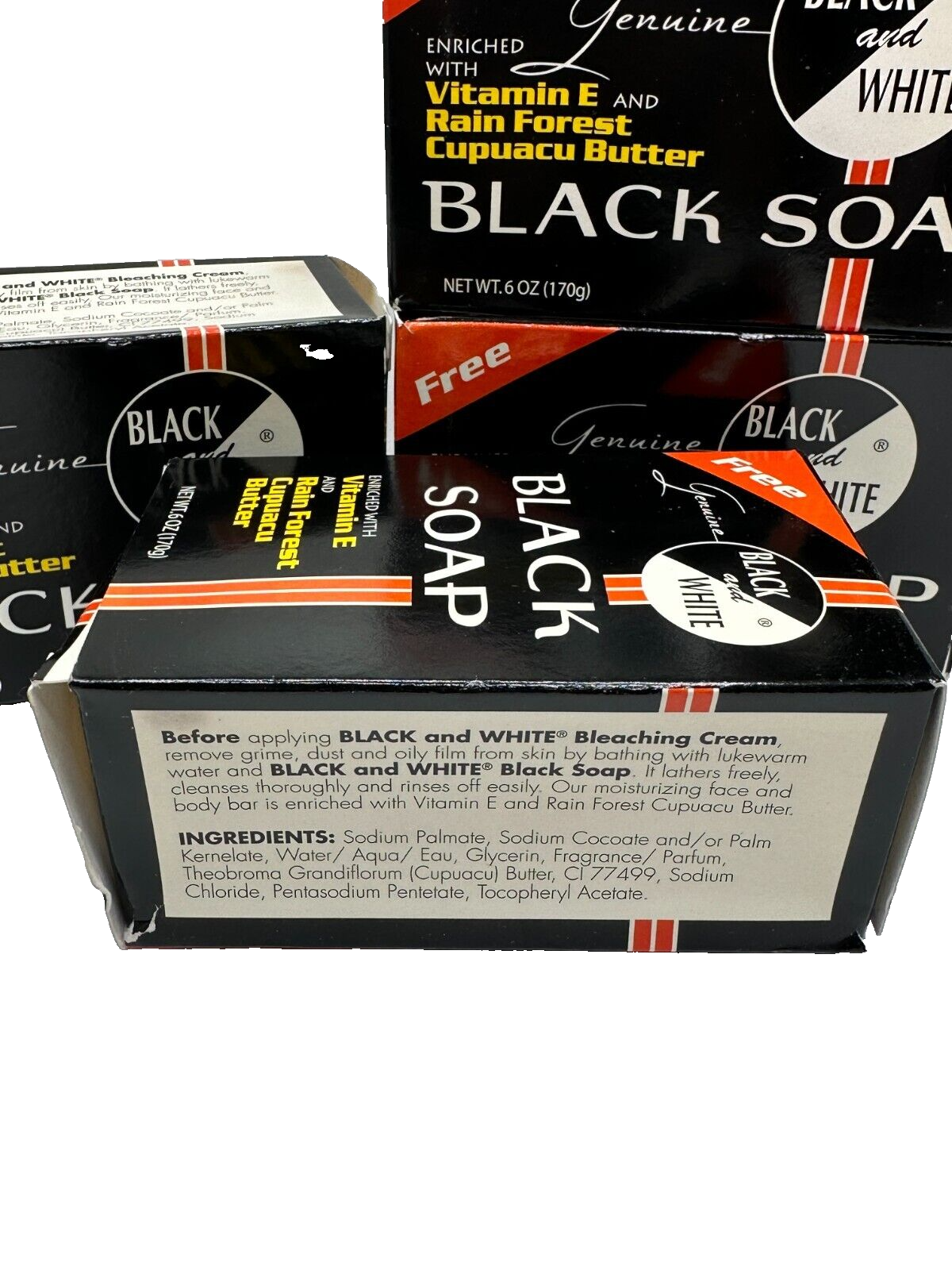 (4) Genuine Black & White Black Soap Enriched with Vitamin E, Cupuacu Butter 6oz