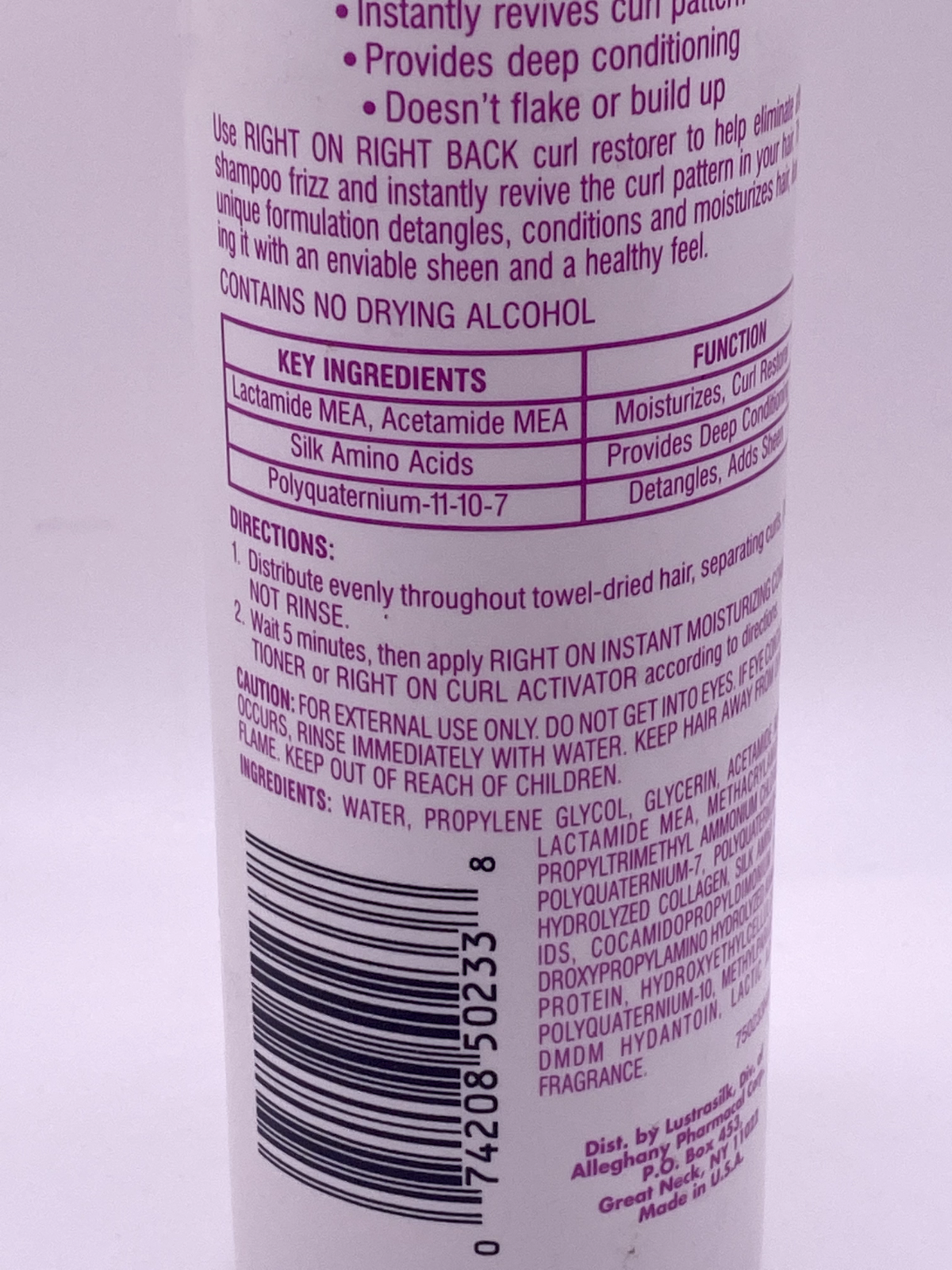 Lustrasilk Discontinued Original Right On After Shampoo Hair Curl Restorer 8 Oz