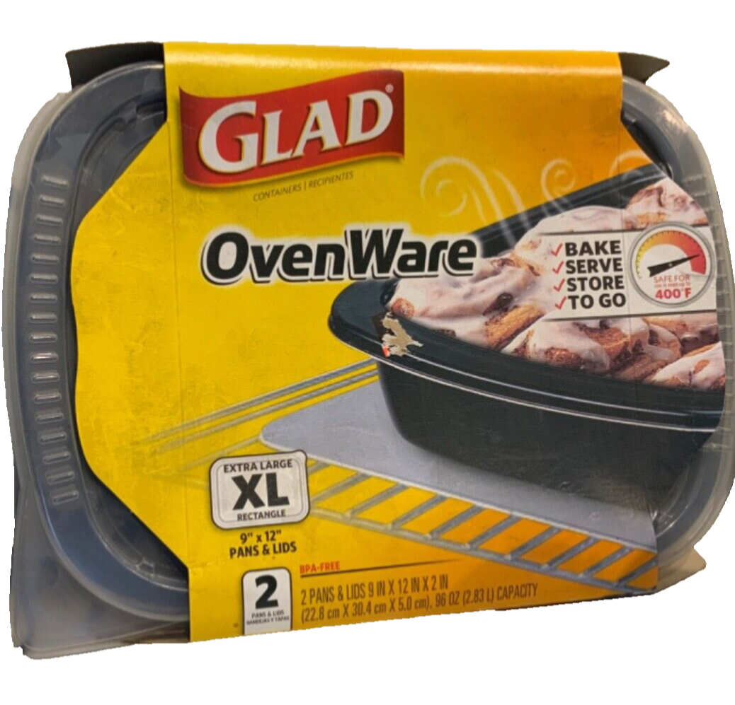 Glad XL Containers OvenWare 2 Pans & Lids 9in X 12in X 2in