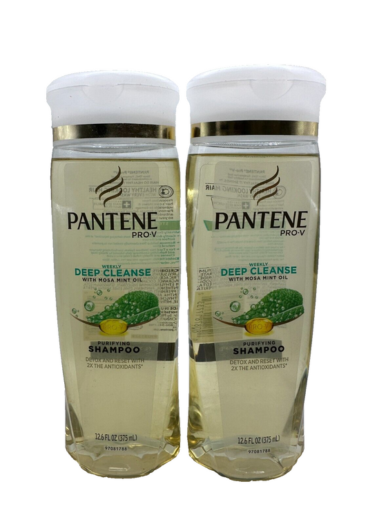 (2) Pantene Pro-V Weekly Deep Cleanse Purify Shampoo Mosa Mint Oil Discontinued