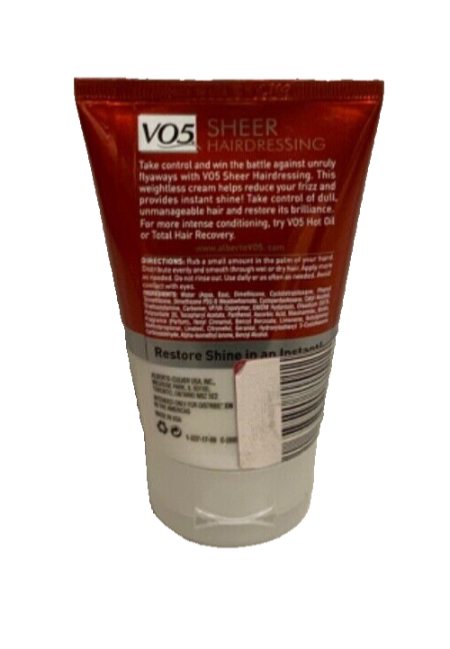 VO5 Sheer Hairdressing Leave-In conditioner Anti-Frizz & Shine cream 4oz