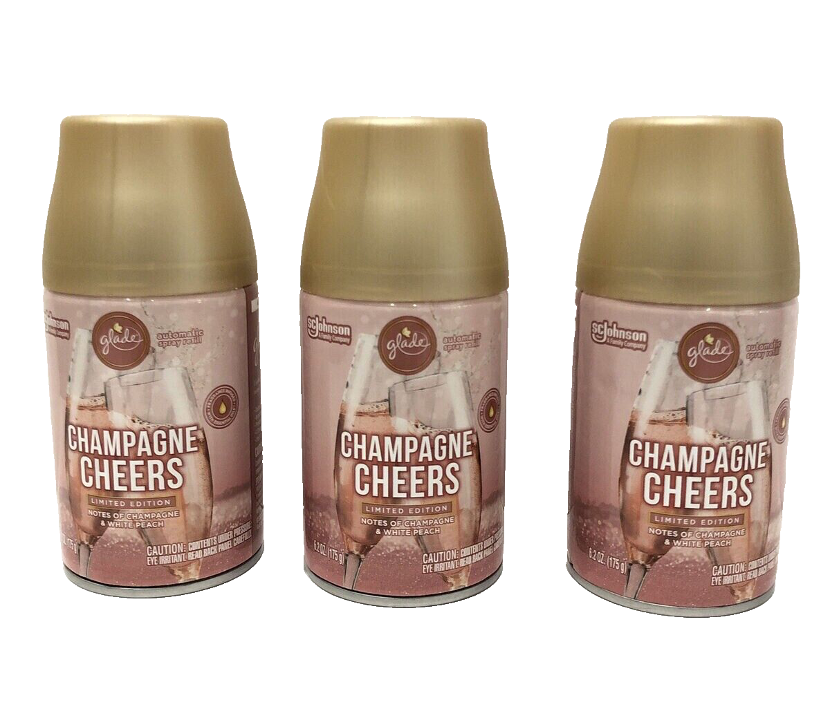 3 Count Glade Limited Edition Champagne Cheers Automatic Spray Refill 6.2 Oz