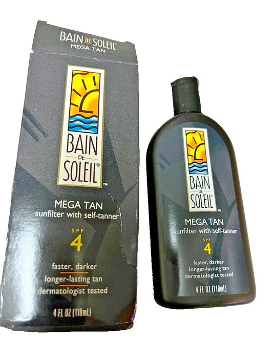 Bain de Soleil Mega Tan Sunfilter w self tanner SPF4, NIP, 4fl oz, RARE