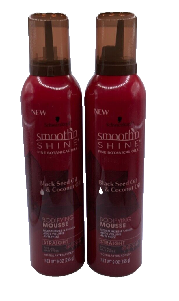 (2 PACK) Schwarzkopf Smooth N Shine Black Seed, Coconut Oil Bodifying Mousse 9oz
