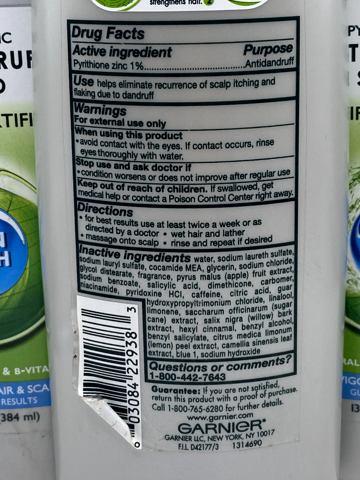 Lot of 3 Garnier Fructis Anti Dandruff Clean & Fresh Shampoo 13 Oz 384ml