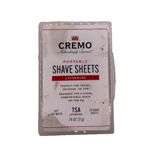 CREMO Portable Shave Sheets, 30 Lathering Shave Sheets. Just Add water *NO BOX