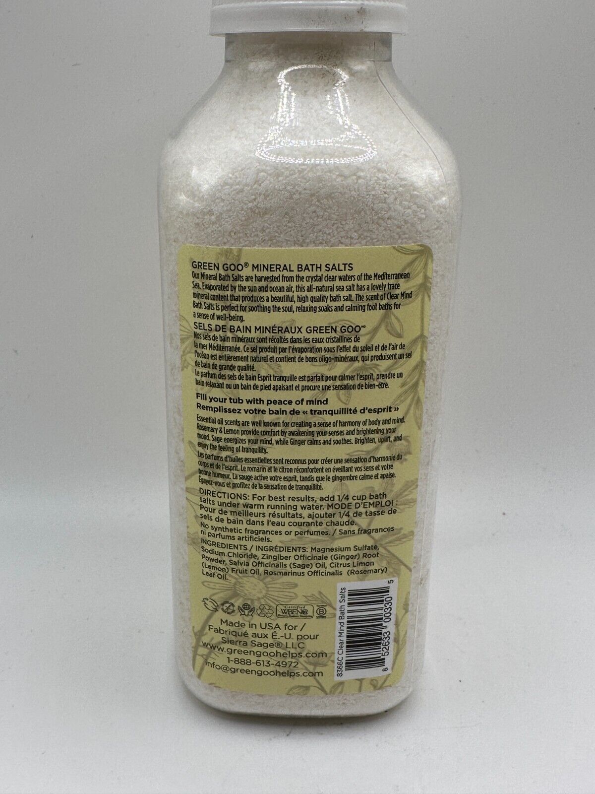 New Green Goo All Natural Clear Mind Rosemary and Lemon Bath Salts 16 ounce