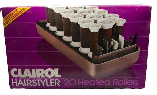 Vintage 1986 Clarirol Hairstyler 20 Heated Rollers Velvety Soft Surface