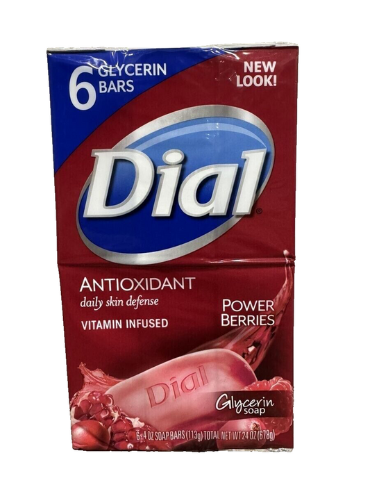 6 Pack Dial Power Berries Gentle Cleansing Skin Care Bar Soap 4oz Each
