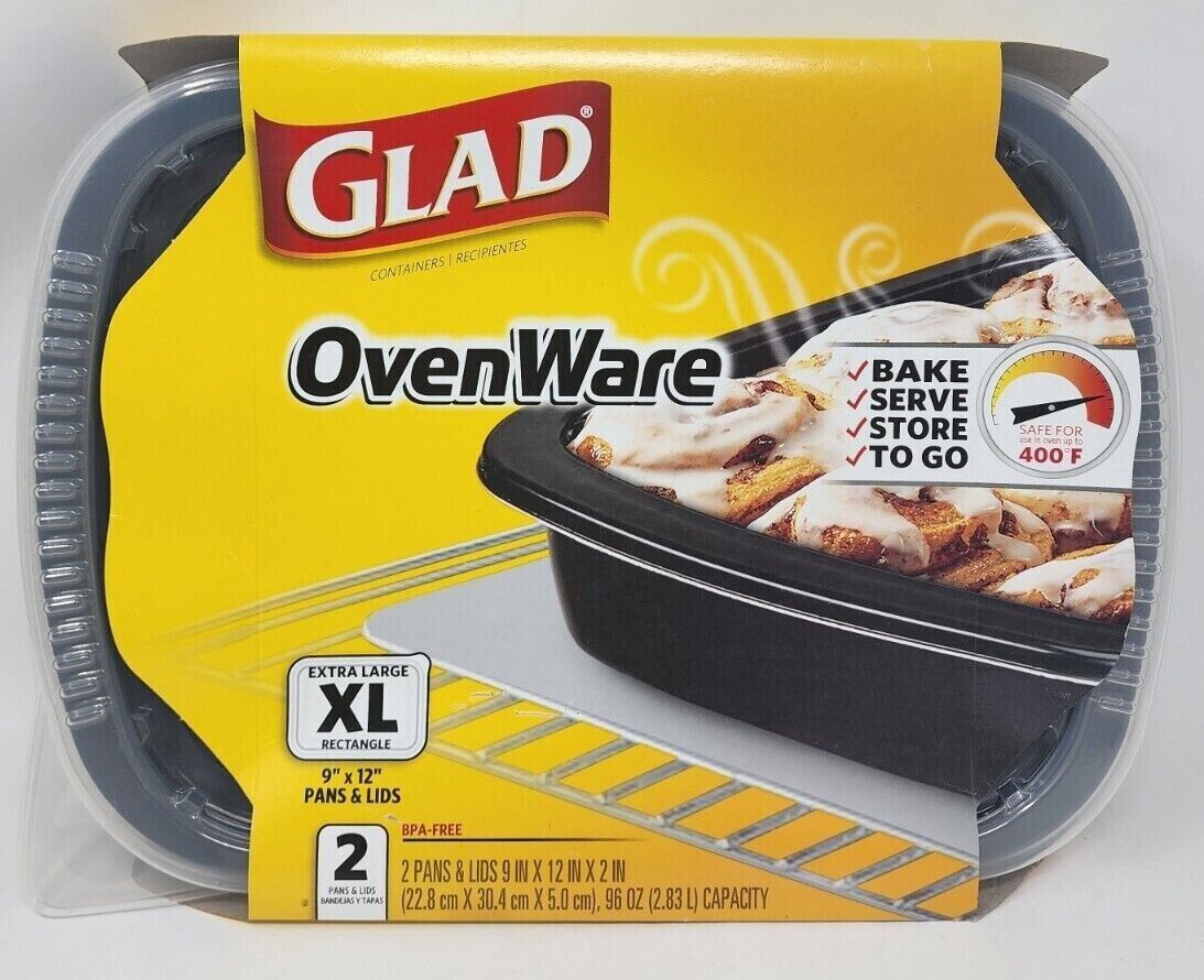 Glad XL Containers OvenWare 2 Pans & Lids 9in X 12in X 2in