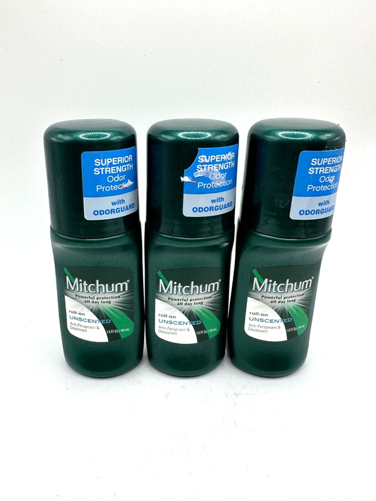 Lot of 3 MITCHUM ANTI PERSPIRANT DEODORANT ROLL ON UNSCENTED 1.5 OZ RARE
