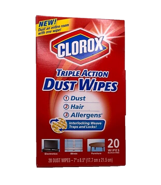 Clorox Triple Action Dust Wipes Hair Allergens Partial Open Box 20 Wipes