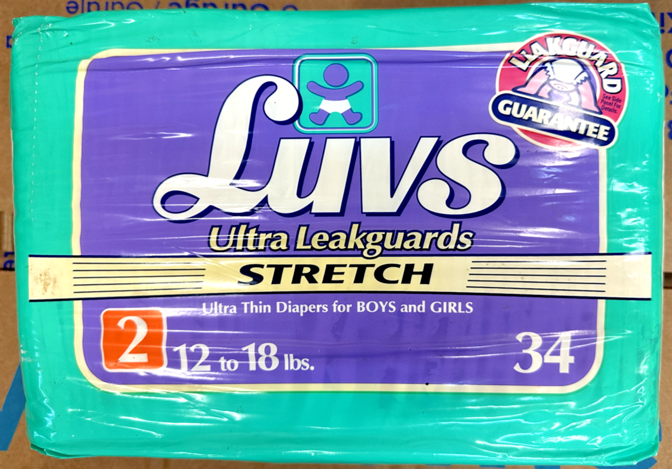 Vintage 1997 LUVS Ultra Leakguards Stretch Ultra Thin Diapers Size 2 - 34 ct