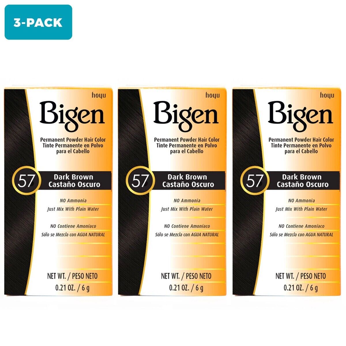 BL Bigen Powder Hair Color #57 Dark Brown 0.21oz X 3 Counts