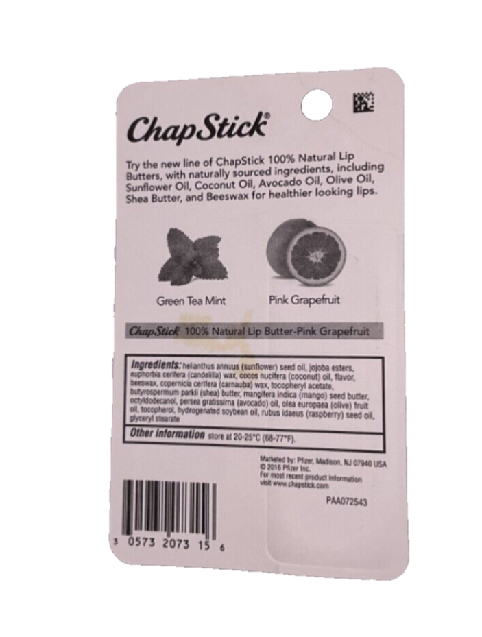 Chapstick Pink Grapefruit 100% Natural Lip Butter 0.15oz
