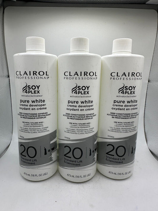 (3) Clairol Professional SOY 4 PLEX Pure White 40 Volume Developer 16 oz