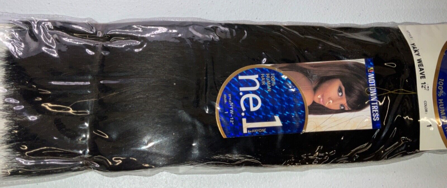 Motown Tress n.e.1 for ANYONE 100% Human Hair Yaky Weave Color 1 (12 inches)