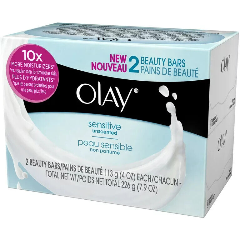 OLAY Sensitive Unscented Beauty Bars, 4 oz bars, 2 ea